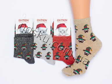 Жіночі новорічні шкарпетки з люрексом Ekmen 22082