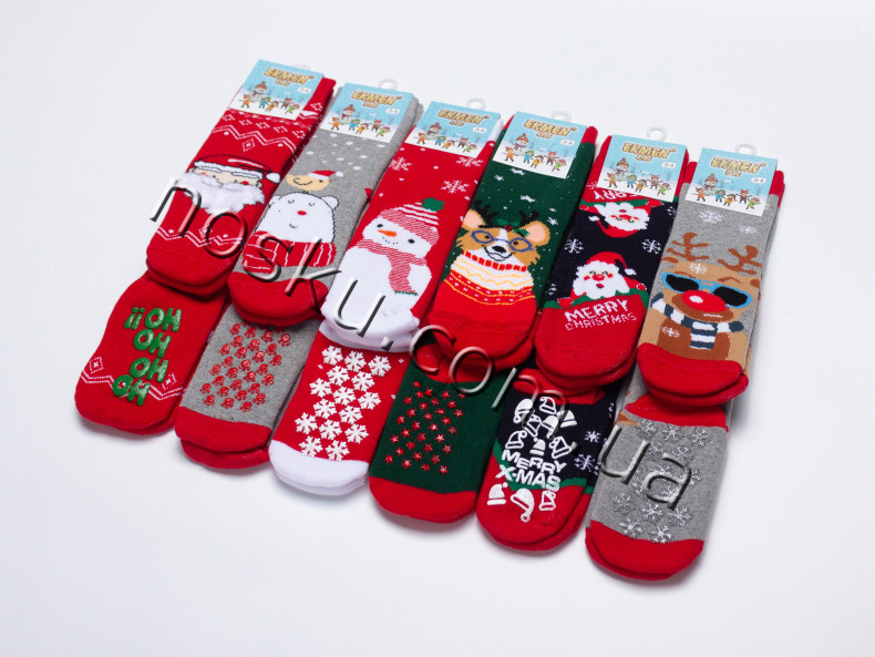 Шкарпетки дитячі новорічні махрові з гальмами 12 пар ТМ Ekmen 33097