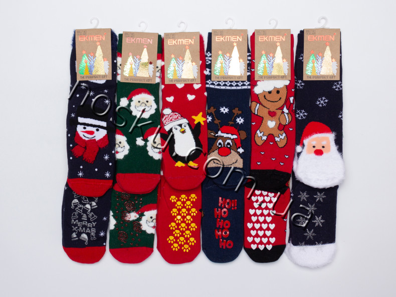 Шкарпетки дитячі новорічні махрові з гальмами 12 пар ТМ Ekmen 33098