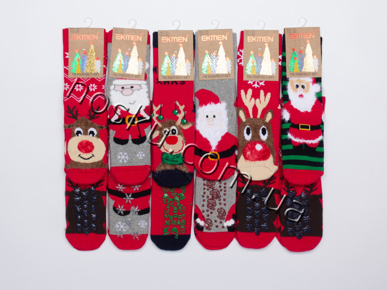 Шкарпетки дитячі новорічні махрові з гальмами 12 пар ТМ Ekmen 33099