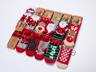 Шкарпетки дитячі новорічні махрові з гальмами 12 пар ТМ Ekmen 33038