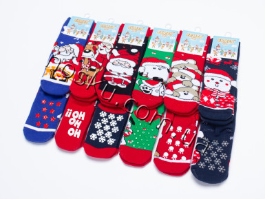 Шкарпетки дитячі новорічні махрові з гальмами 12 пар ТМ Ekmen 33039